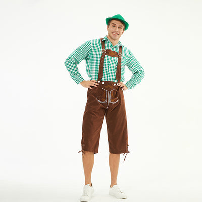 German embroidered suspender pants for Beer Festivals - brown and green